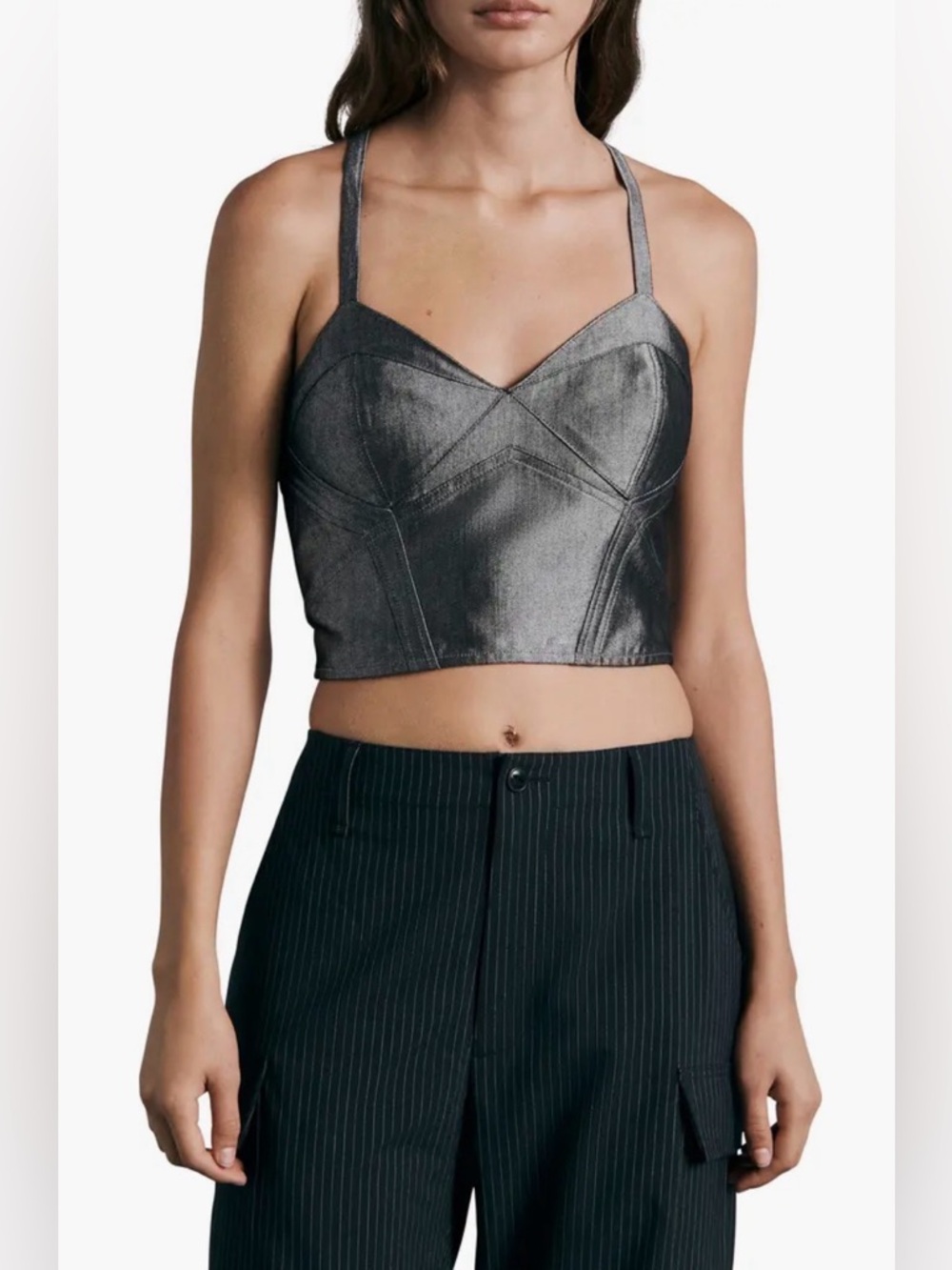 Rag & Bone Theresa Shine Bustier Top Size 6 Corset Crop Tank Metallic Sheen